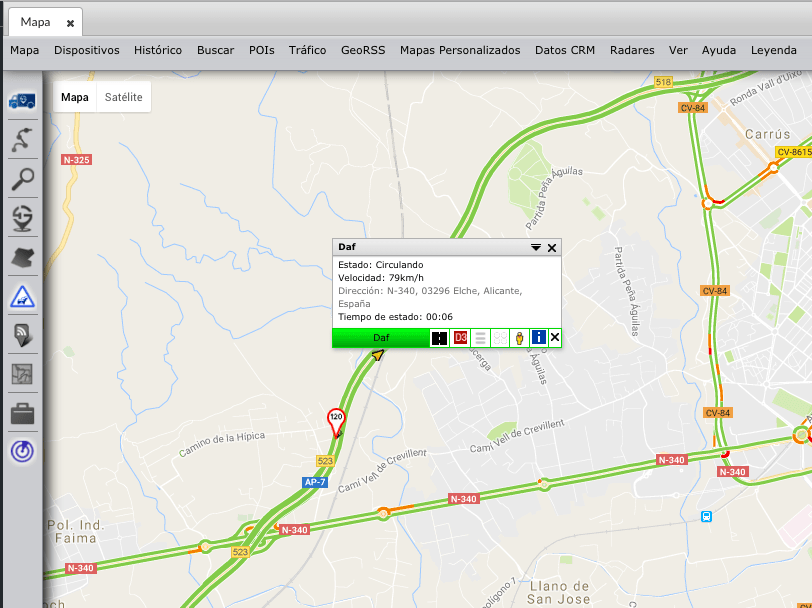 Vehículo localizado con GPS sobre mapa